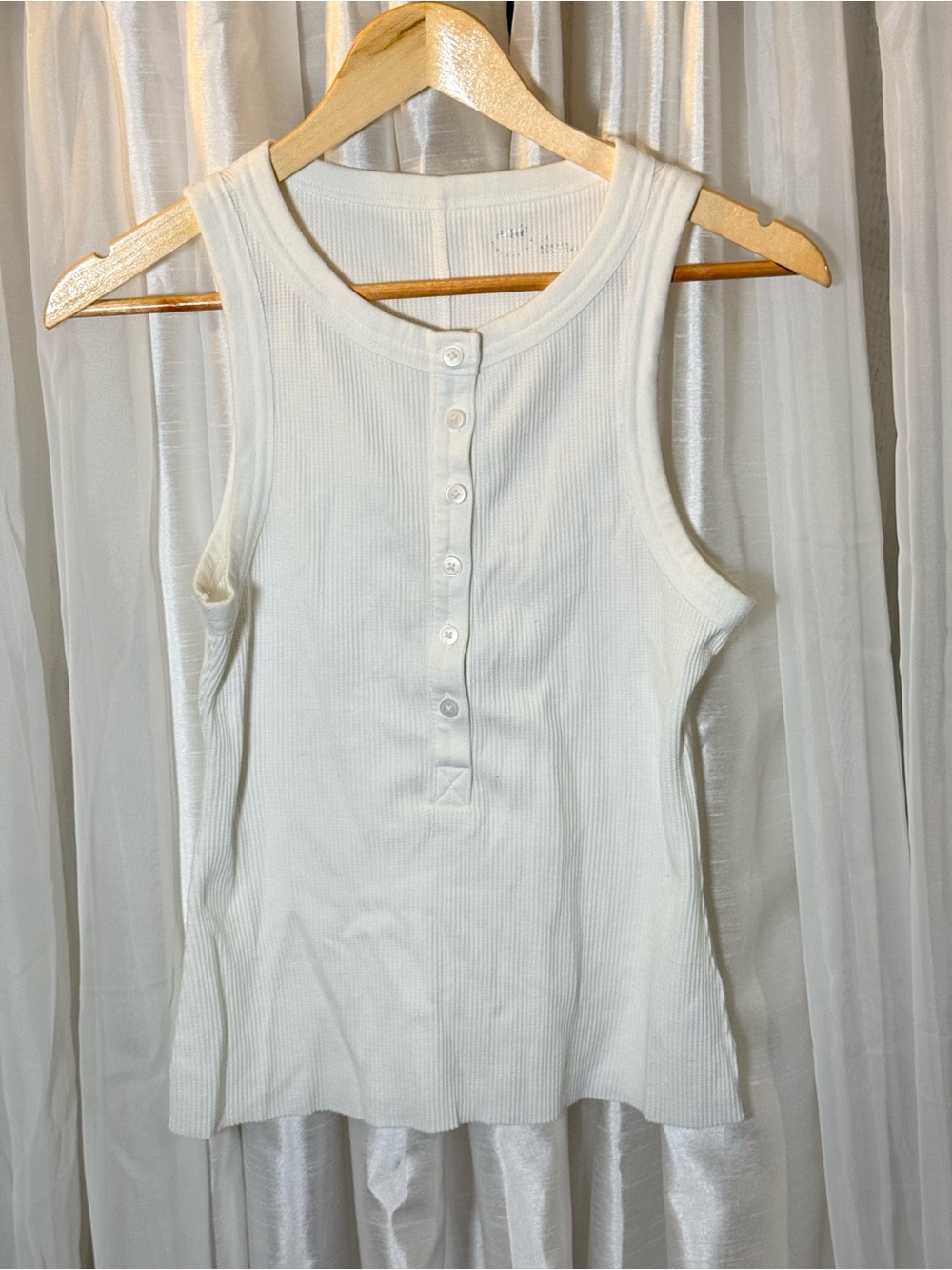 aerie White Ribbed Henley Tank